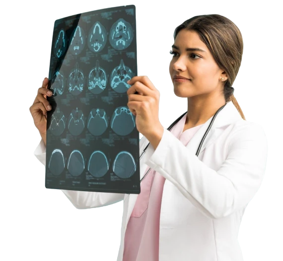 female doctor examining xray